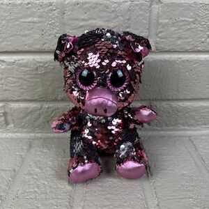 Grin Studios "Bling" sequin plush pig with  sequins pink & silver